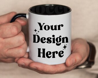 11oz Coffee Mug Mockup: White Ceramic with Black Handle (JPG)