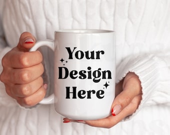 White Coffee Mug, 15oz Mockup, Blank Mug Photo