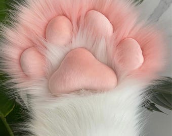 Custom Squeak Furry Fluffy Pink-White Paws, Patchwork Paws, Furry Nails, Four-Finger Claw, Fursuit Accessories