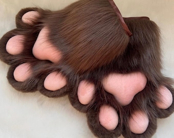 Custom Squeak Furry Fluffy Brown Paws, Patchwork Paws, Furry Nails, Four-Finger Claw, Fursuit Accessories