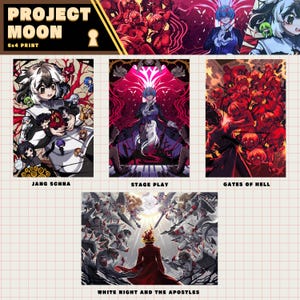 Peut inclure: Ensemble d'impressions 6x4 présentant des illustrations de style anime. Les impressions affichent des personnages et des scènes avec des titres tels que "JANG SCHNA", "STAGE PLAY", "GATES OF HELL" et "WHITE NIGHT AND THE APOSTLES".