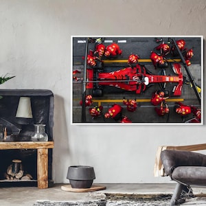 Formula 1 Ferrari - Motivational Canvas Wall Art, F1 One Modern Sports Car Framed Art Decoration Gift Idea