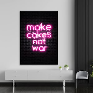 Impresión en lienzo con el texto "Haz pasteles, no guerra", póster de neón rosa, arte de pared para cocina, regalo de repostería