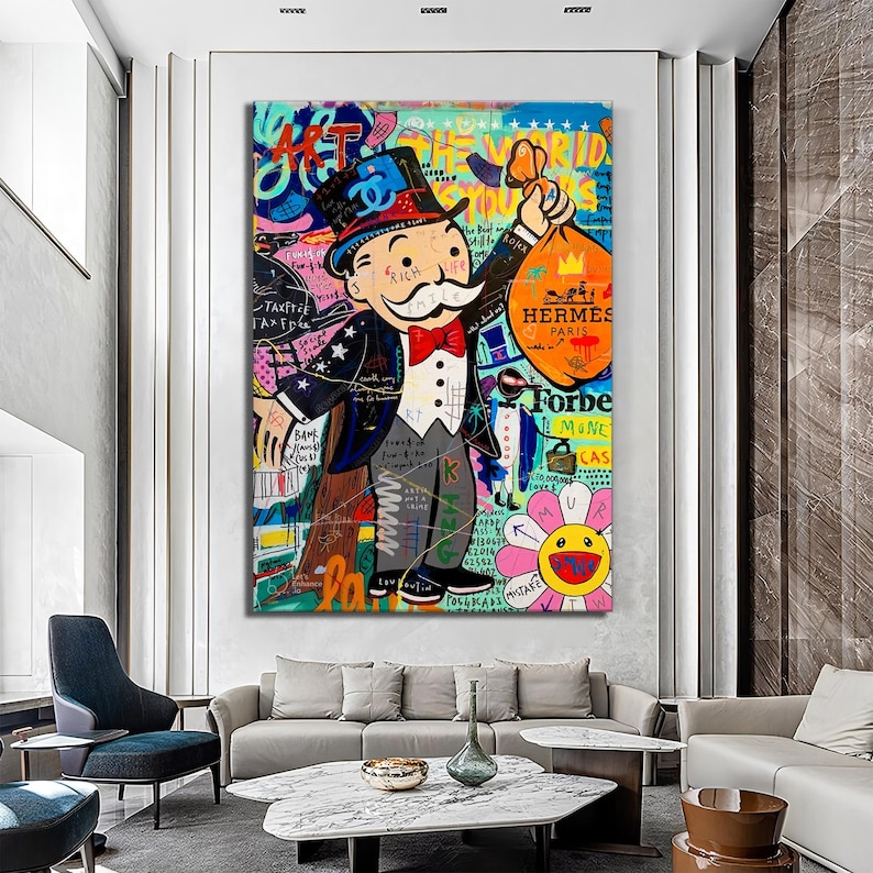 Pop Art Monopoly Man Canvas - Unique Modern Abstract Painting Print ...