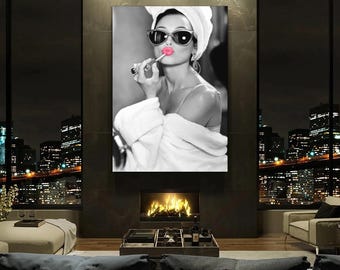 Audrey Hepburn Pink Lipstick Canvas Print | 1950s Cultural Icons Wall Art, Posters, Prints, Pictures, and Home Decor