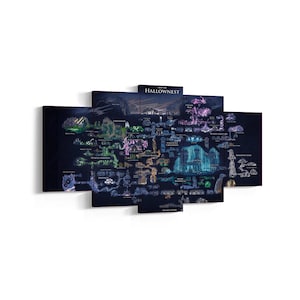 Décoration murale sur toile, carte Hollow Knight, 5 pièces | Décoration de jeu multi-panneaux, oeuvre d'art de jeu d'aventure, impression de carte la plus sacrée pour les fans et la décoration intérieure