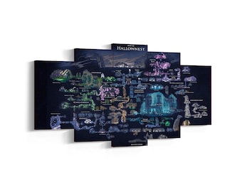 Hollow Knight Map 5-Piece Canvas Wall Art | Multi-Panel Gaming Decor, Adventure Game Art, Hallownest Map Print for Fans & Home Decor