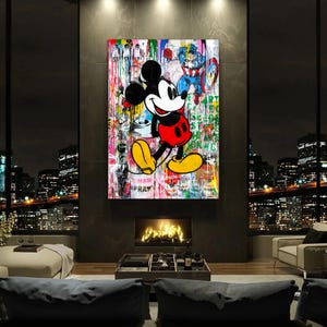 Mickey Mouse Banksy Pop Art Print, Luxury Cartoon Wall Art, Birthday Christmas Gift, Modern Home Decor, Fashion Art Poster