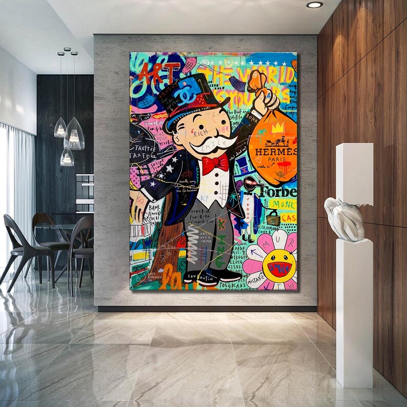 Pop Art Monopoly Man Canvas - Unique Modern Abstract Painting Print ...