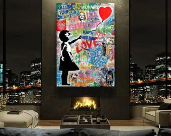 Ballonmädchen Follow Your Heart Leinwand, Banksy Style Pop Art, Street Graffiti Wandkunst, Ballonmädchen Poster, modernes Wohndekor