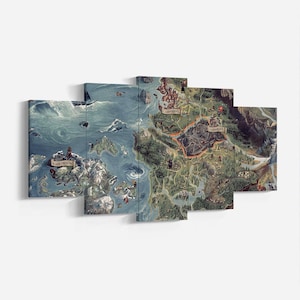 Mapa de Warcraft, 5 piezas, lienzo para pared, lienzo enmarcado, lienzo enrollado, póster de fantasía del mundo del juego, impresionante obra de arte de Warcraft para jugadores
