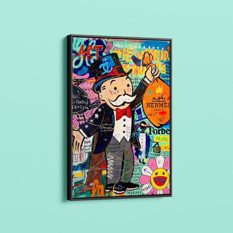 Pop Art Monopoly Man Canvas - Unique Modern Abstract Painting Print ...