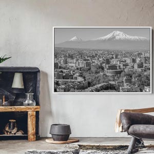 Mount Ararat and Yerevan viewed from Cascade at sunrise,Canvas Print Ready to hang, Yerevan,Armenia Wall Art Mount Ararat Art,Armenian Gift.