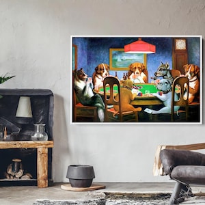 A Friend in Need by C.M. Coolidge Poker Game, Dogs Poker Painting, Dogs Playing Poker, Famous Dog Painting, Poker Dogs CANVAS Ready to Hang
