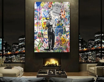 Albert Einstein Pop Art Canvas, Banksy Graffiti Art, Street Art Poster, Einstein Wall Art, Modern Home Decor
