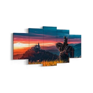The Witcher 3 5 Pieces Canvas Wall Art | Epic Fantasy Gaming Art | Geralt of Rivia Canvas | Framed Wall Decor for The Witcher Fans