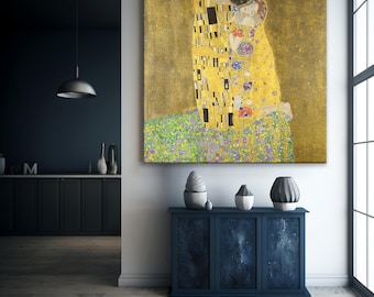 The Kiss-poster, Gustav Klimt-print, cadeau voor haar, Gustav Klimt-schilderij, Klimt-reproductie, Klimt the Kiss, kunst op canvas, klaar om op te hangen.