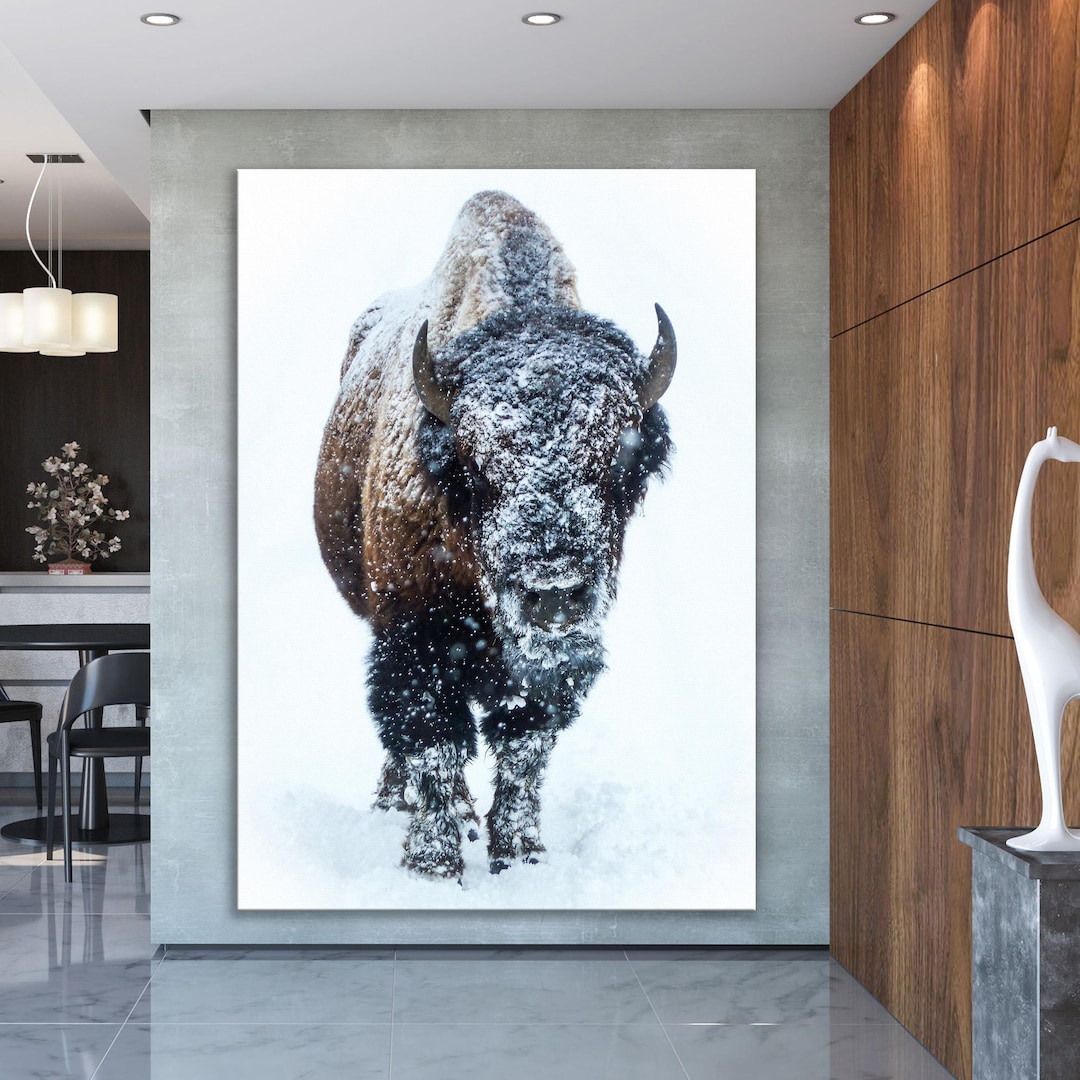 Majestic American Buffalo in Snow, Original Canvas Art, Bison Wall Art ...