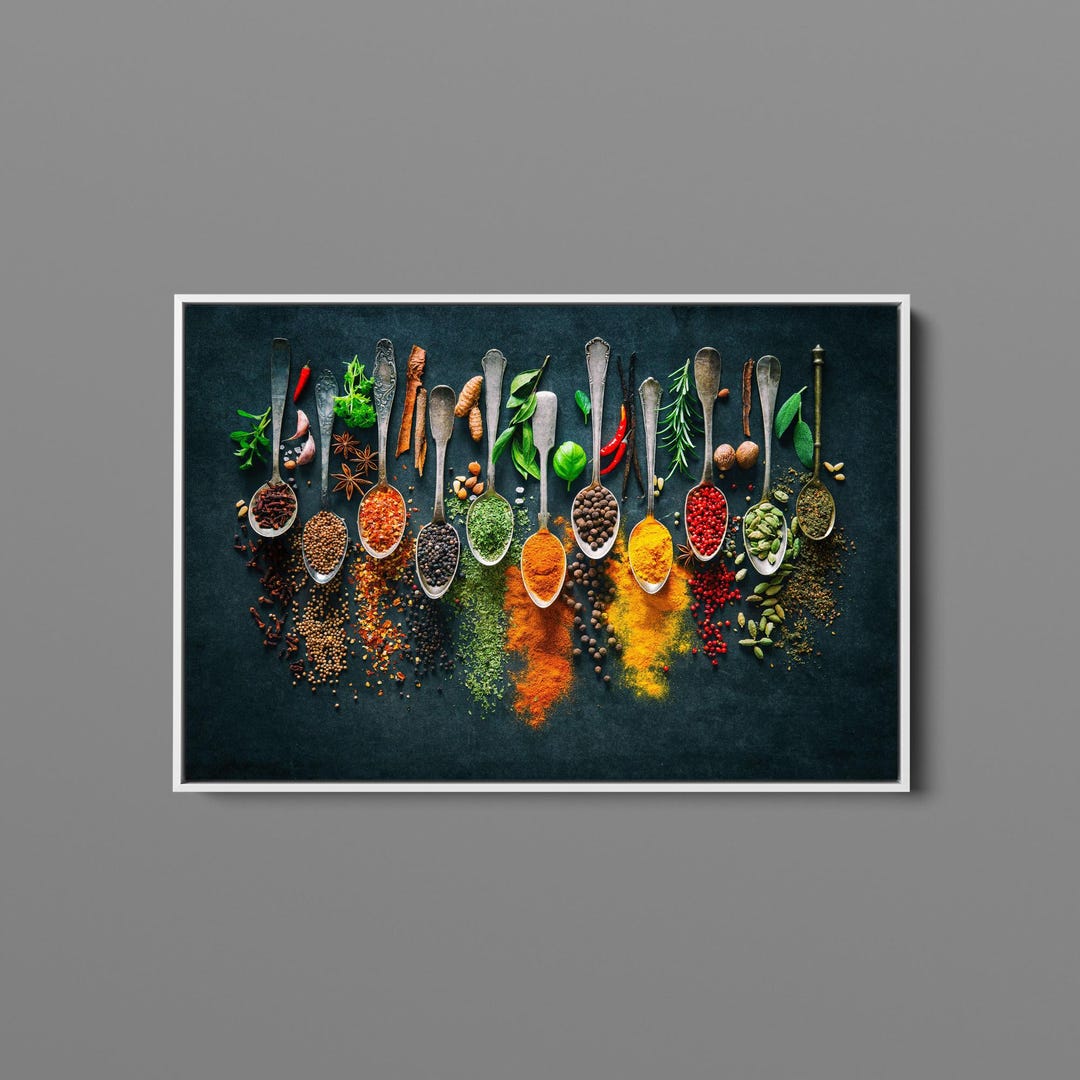 3 panels condiments in the kitchen wall art canvas... Kitchen Canvas Wall Art, Multi Panel Print, Herbs & Spices Artwork, 5 ...