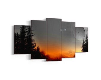 5-Piece Death Star Tree Modular Canvas Wall Art, Framed Living Room Movie Poster, Modern Home Decor