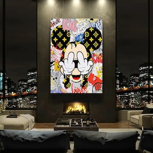 Banksy Graffiti Funny Mickey Mouse Canvas Art Print | Luxury Cartoon Painting, Ideal Birthday or Christmas Gift for Home Decor