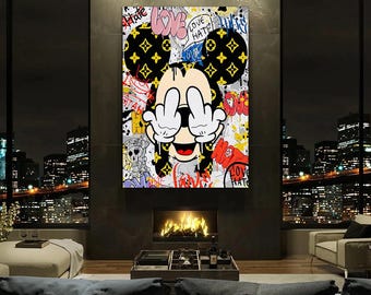 Banksy Graffiti Leinwand Kunstdruck Micky Maus | Luxus Cartoon Gemälde, Ideal Geburtstag oder Weihnachtsgeschenk für Home Decor