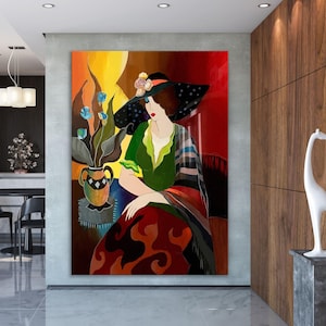 Frau in Hut Durch Itzchak Tarkay Qualität Leinwand Wand Kunst Itzchak Tarkay Wand Kunst Vintage Print Wand Kunst Itzchak Tarkay Poster