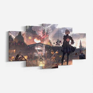 Nier Automata 2B 5-Piece Canvas Wall Art, Framed Canvas Print, Rolled Poster, Gaming Wall Decor