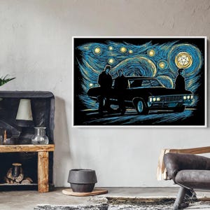 Supernatural Dean Sam Castiel Vincent Van Gogh Sternennacht gerahmte Leinwand, ungerahmtes Poster, Supernatural Leinwand, Sternennacht-Wanddekor