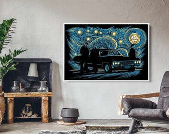 Bovennatuurlijk Dean Sam Castiel Vincent van Gogh Sterrennacht ingelijst canvas, ingelijste poster, bovennatuurlijk canvas, sterrennacht muurdecor