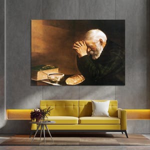 Eric Enstrom Grace Man Praying Over Bread (New High Resolution) Print Poster, Canvas Wall Art, Religious Decor