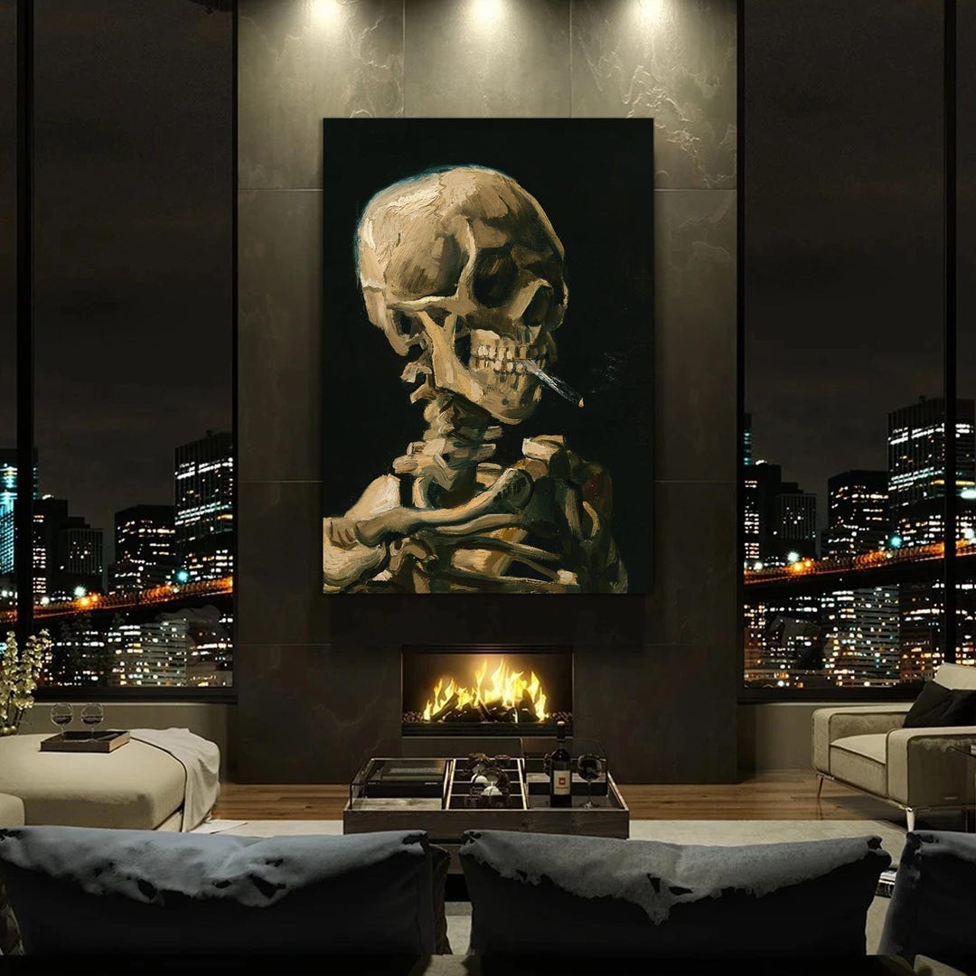 Van Gogh Skull of Skeleton With Burning Cigarette Canvas Art, Vincent ...
