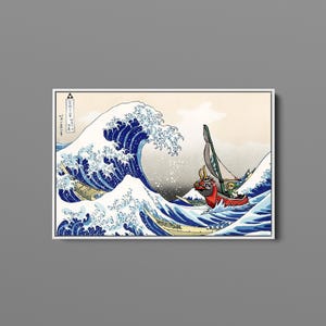 The Great Wave Zelda Leinwandkunst, Windwaker & Kanagawa Print, fertig zum Aufhängen, Zelda Fan Decor