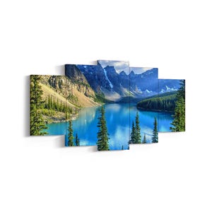 5-Piece Canvas Wall Art, Moraine Lake & Rocky Mountains Landscape, Giclee Artwork for Home Decor, Modern Nature Prints