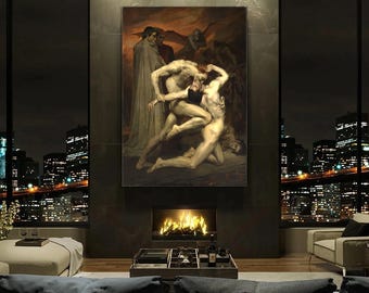 Dante y Virgilio en el infierno de Bouguereau, arte mural vintage, impresión clásica en lienzo, pintura clásica, decoración artística