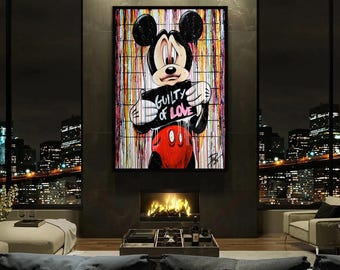 Toile Pop Art Mickey Mouse Banksy - Art mural graffiti street, affiche Mickey Mouse moderne, oeuvre d'art style Banksy