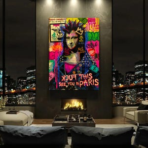 Banksy Mona Lisa Pop Art Leinwand - Street Graffiti Wandkunst, Bis in Paris Poster, Moderne Mona Lisa Dekoration, Kunstwerk im Urbanen Stil