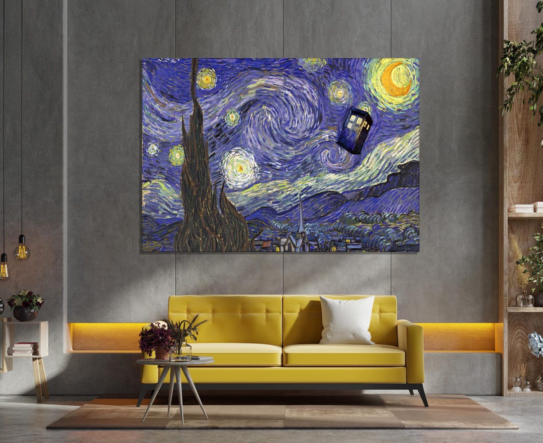 Van Gogh Starry Night Inspired ,doctor Who TARDIS Canvas Wall Art ...