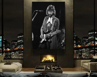 Eric Clapton 1970s Canvas Print | Arte de parede musical dos anos 1960-1980 | Pôsteres, impressões, decoração de sala de estar, arte de guitarrista, música vintage