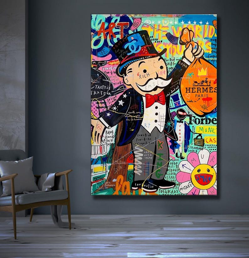 Pop Art Monopoly Man Canvas - Unique Modern Abstract Painting Print ...