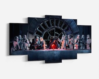 Star Wars Last Supper Adaptation 5-Piece Canvas Wall Art, Framed Canvas Print, Rolled Canvas Poster, Sci-Fi Movie Decor