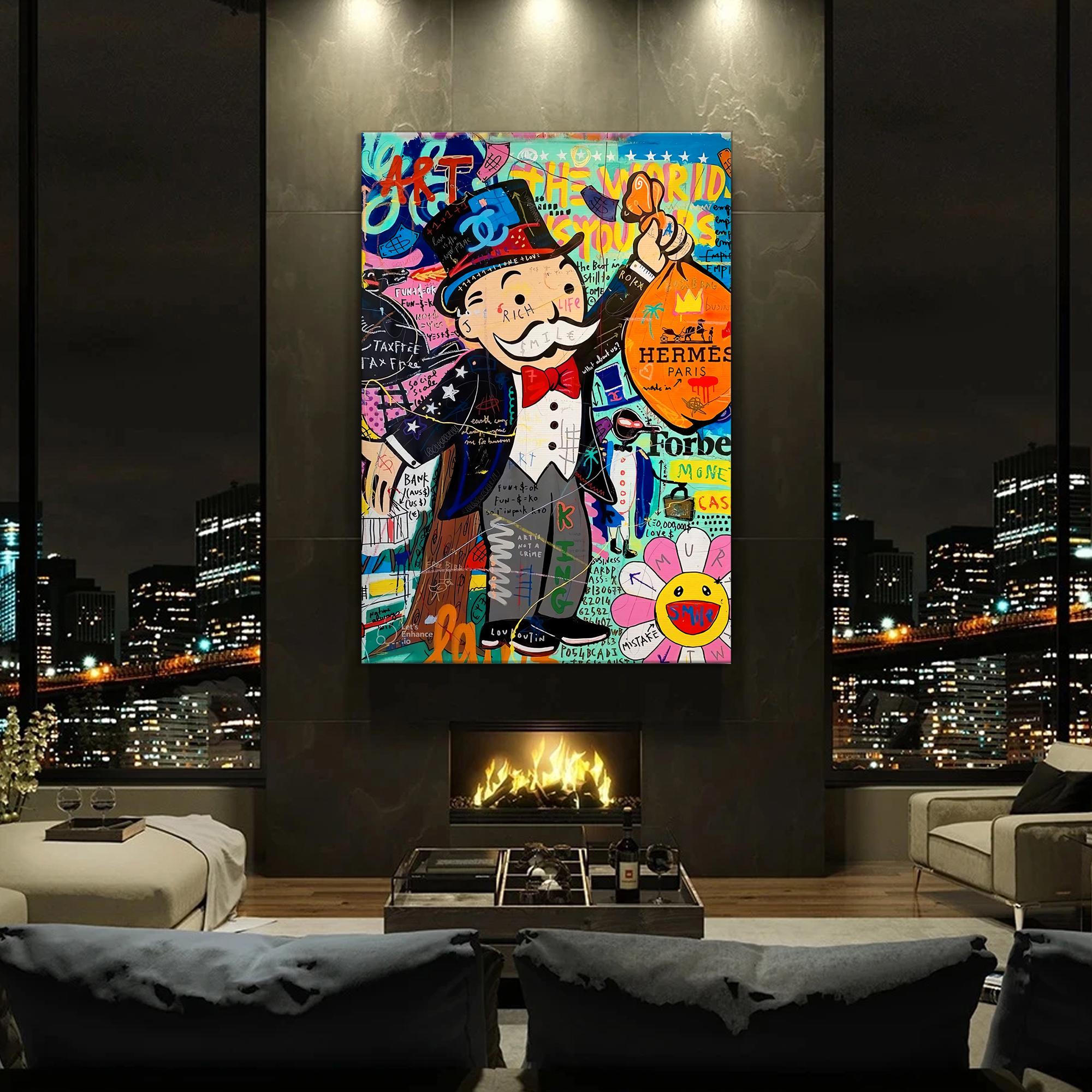 Pop Art Monopoly Man Canvas - Unique Modern Abstract Painting Print ...