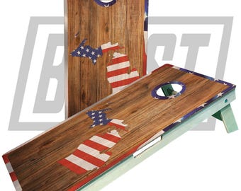 Michigan Red White and Blue Patriotic Flag Cornhole BoardsSignature Series
