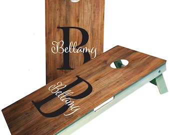 Family Last Name Established Monogram Personalized Cornhole Boards
