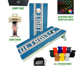 Detroit Football Cornhole Board Set: Weather Resistant Tailgate Backyard Game