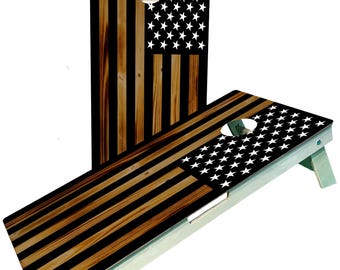 Wood Black American Flag Cornhole BoardsSignature Series