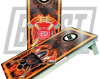 Fireman Cornhole Set: Baltic Birch, Weather Resistant, Firefighter Gift