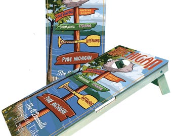 Michigan Great Lakes Cornhole Board Set - Personalized Wedding Gift