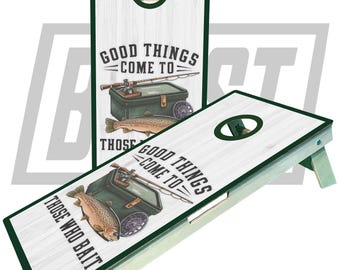 Trout Fishing Cornhole Board Set: Lake & River Theme Lawn Game