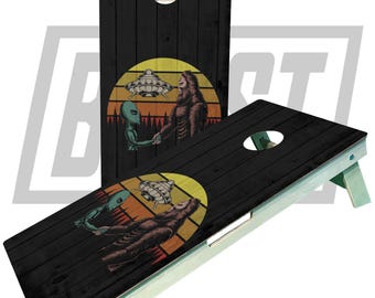 Bigfoot and Alien Retro  Cornhole Boards Signature Series